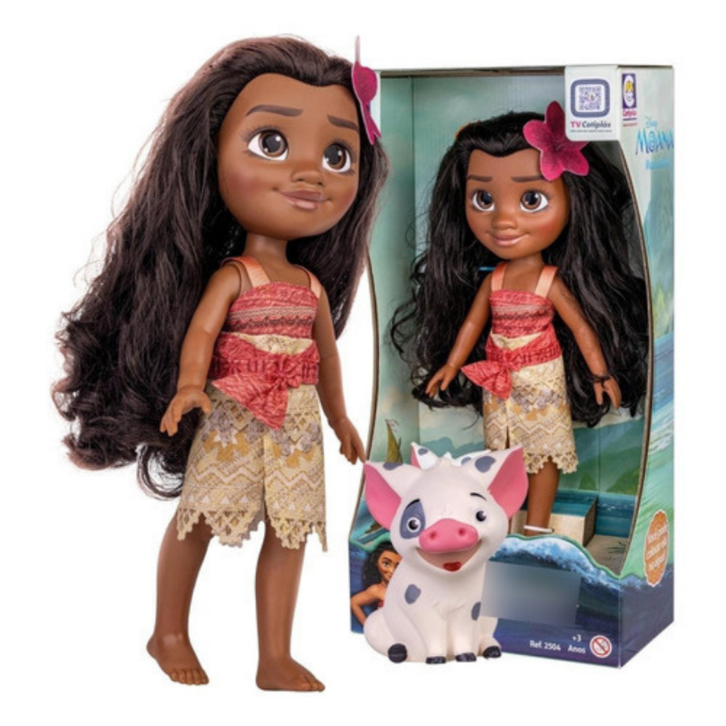 Boneca Princesa Moana E Porquinho Puá Original Disney - Kit Boneca + Porquinho Infantil Brinquedos Cotiplás