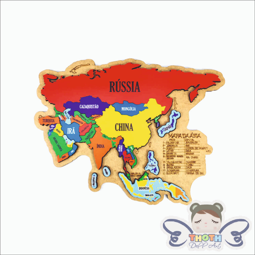 Mapa da Ásia Quebra-Cabeça, Educativo, Países e Capitais