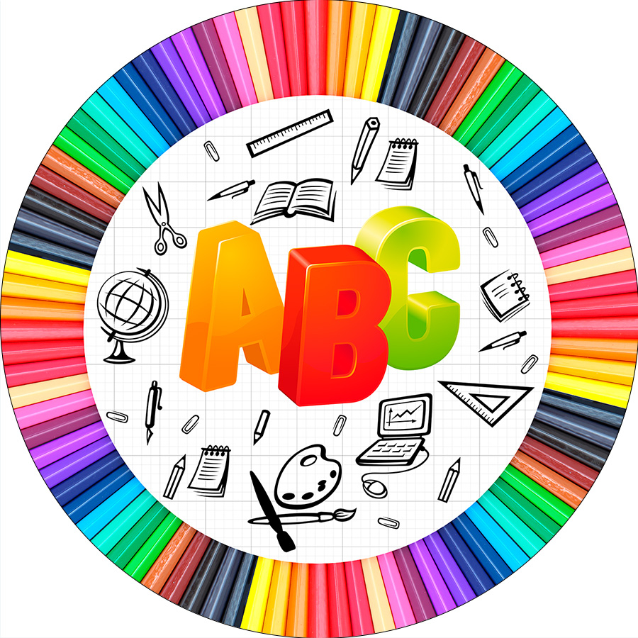 Painel De Festa Redondo Em Tecido - ABC Lápis de Cor Coloridos 012 ...