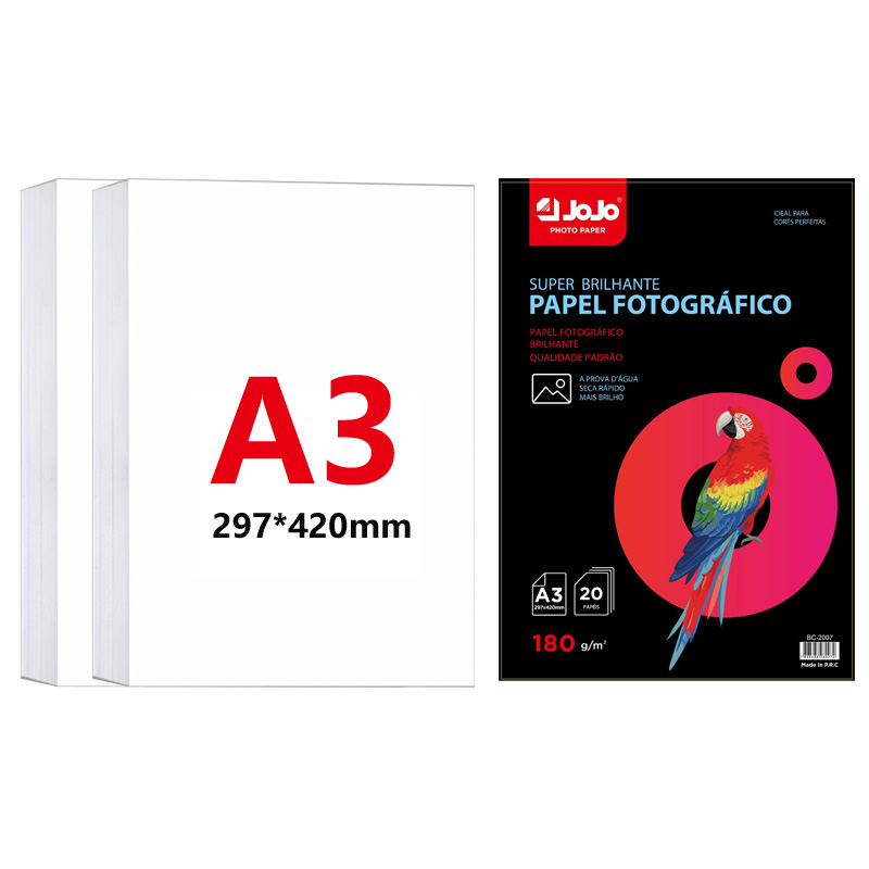 100 folhas Papel Fotográfico 180g Glossy Brilhante A3 Premium Line A prova d'água p/ impressão jato de tinta Inkjet
