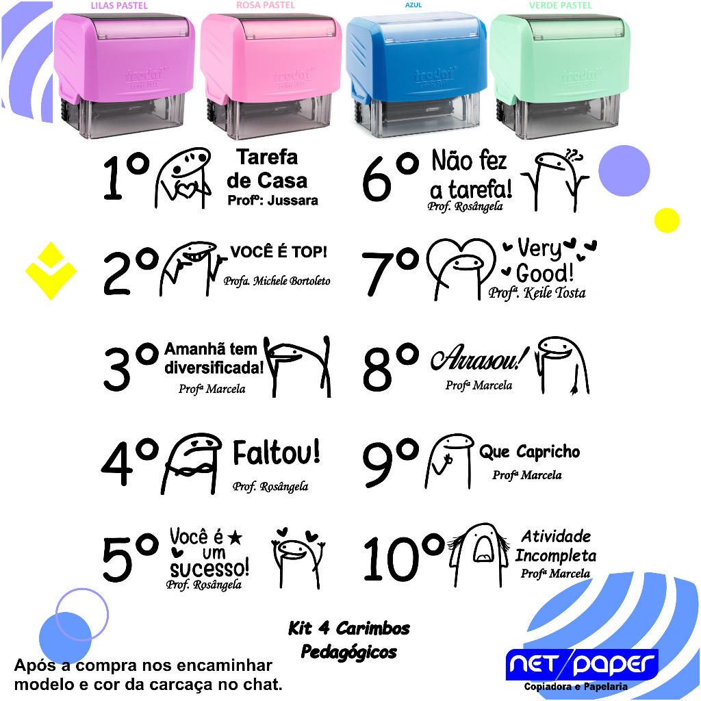 Kit 04 Carimbos Automáticos Pedagógico Personalizado Para Professores Shopee Brasil 4963