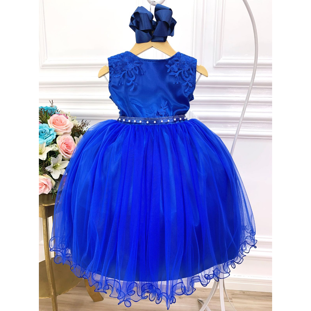 Vestido Infantil Damas De Honra Daminha Azul royal marinho Florista  Formatura