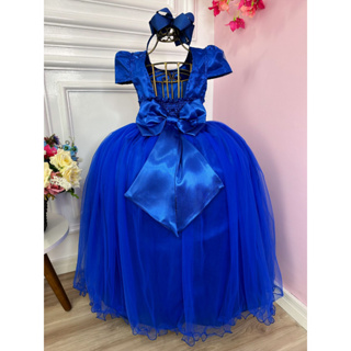 Vestido Infantil Social Daminha Princesa Cinderela Frozen Aniversário 4 Ao  16 Luxo - Azul