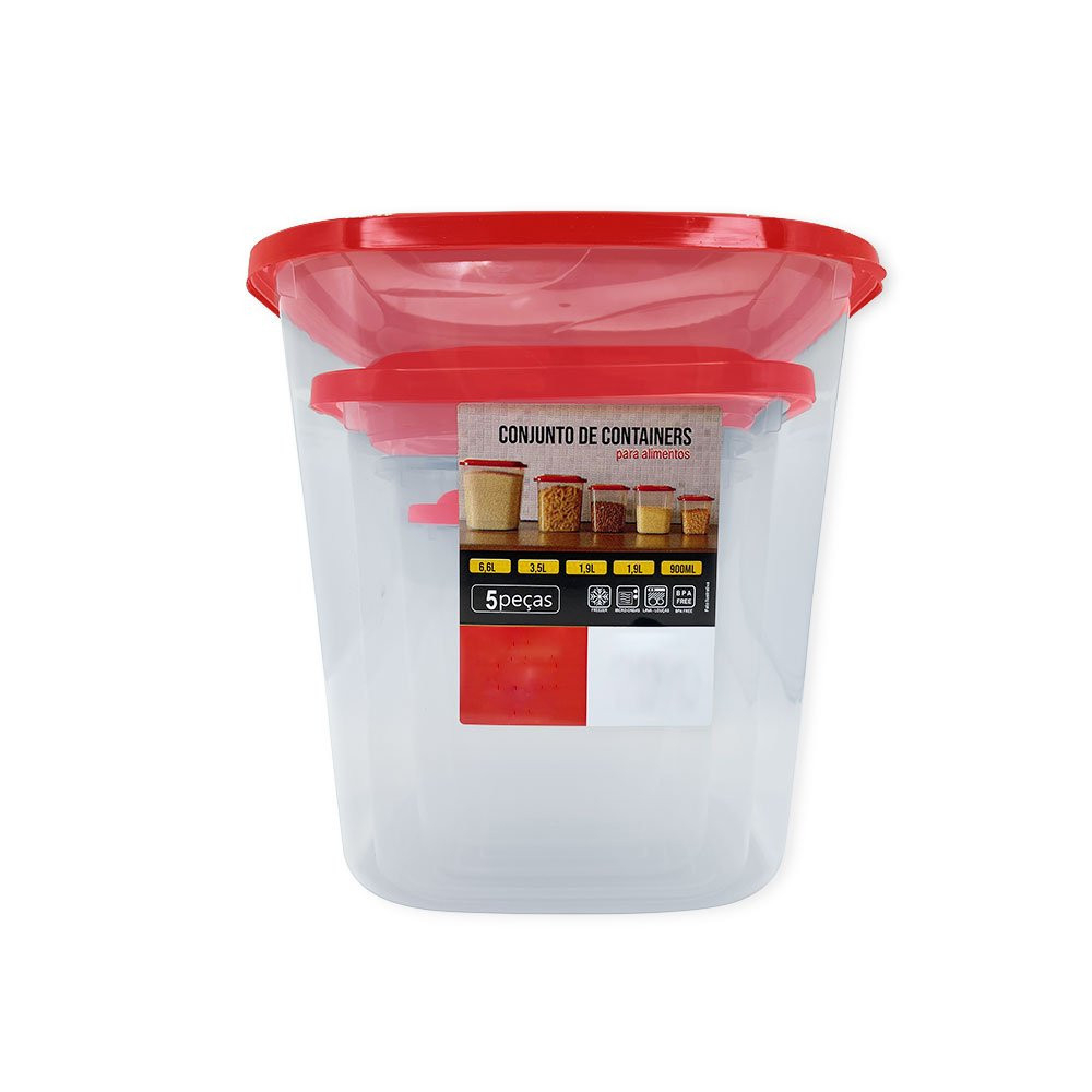 Kit Porta Mantimentos 05 Peças Potinho Porta Alimentos Pote De Arroz Utensilio Casa Cozinha Vermelho