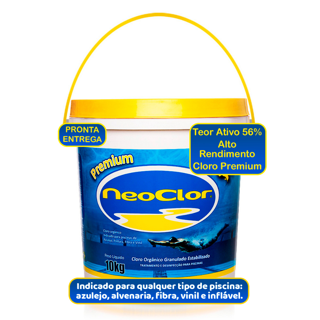 Cloro Neoclor Premium Concentrado Estabilizado Para Piscinas Balde 10kg ...