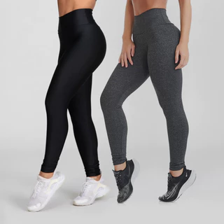 Kit 2 Calças Legging Feminina Empina Bumbum em Suplex com Cintura Alta e Zero Transparência