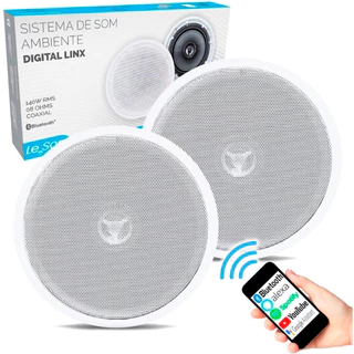 Kit Caixas De Embutir Sistema Som Ambiente Bluetooth Arandela Redonda Branca Ativa + Passiva Le Son - forro drywall