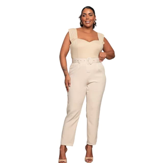 Calça Feminina Plus Size Alfaiataria Com Cinto Clochard Trabalho Escritório Casual Social G1 G2 G3