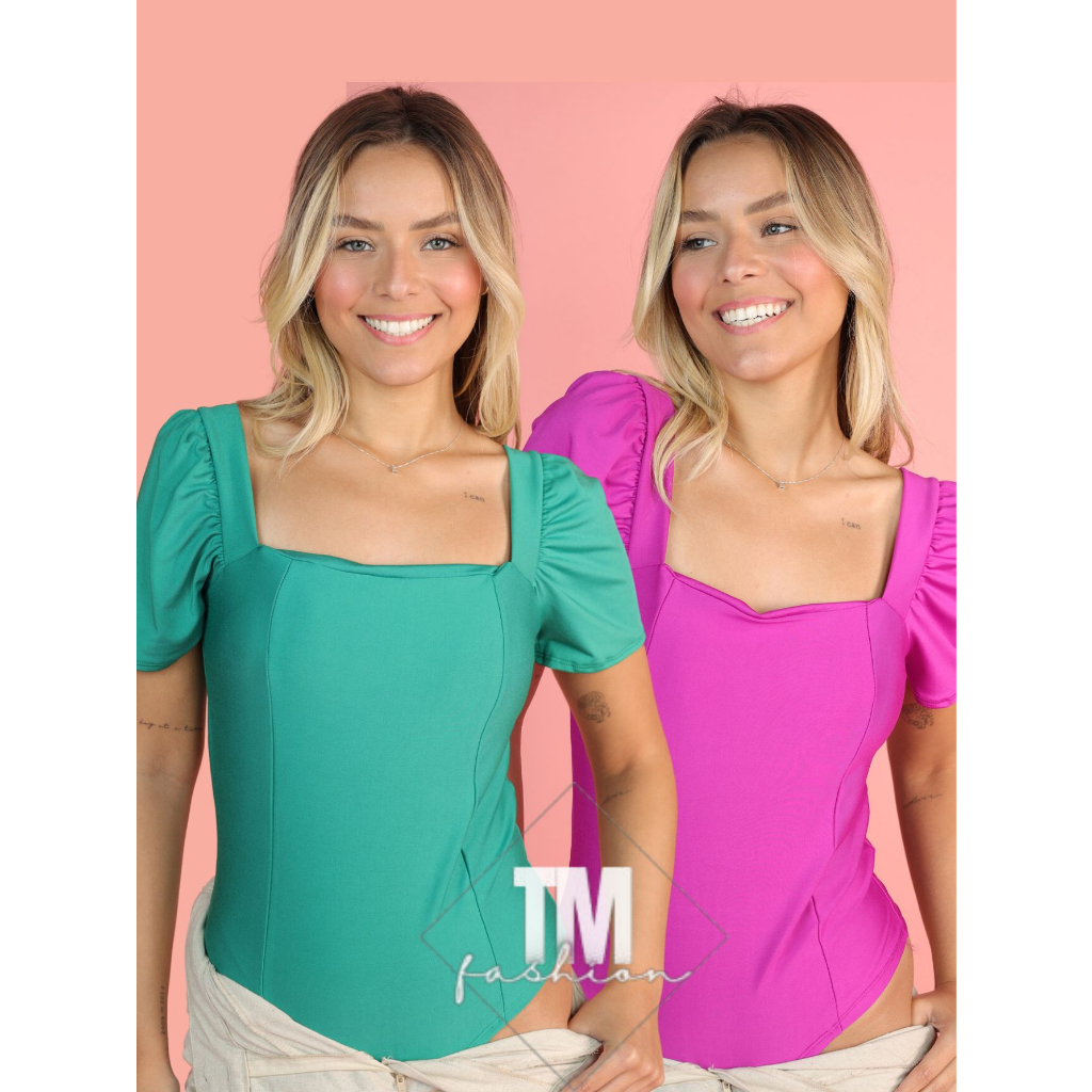 Body Feminino Manga Princesa Bufante Manga Curta com Bojo Bori Bore Poliester Verão Moda Gringa Blogueira Promoção