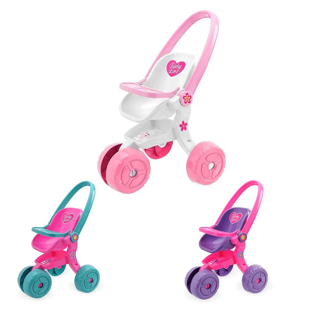 Carrinho De Boneca Bebê Reborn Brinquedo Menina Infantil Baby Love Rosa