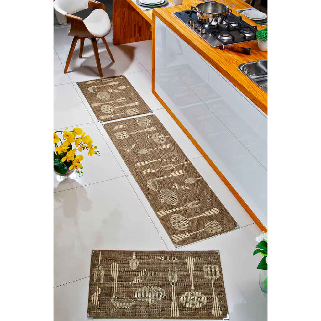 Jogo de Tapete Cozinha Sisal 3 Peças Antiderrapante | Shopee Brasil