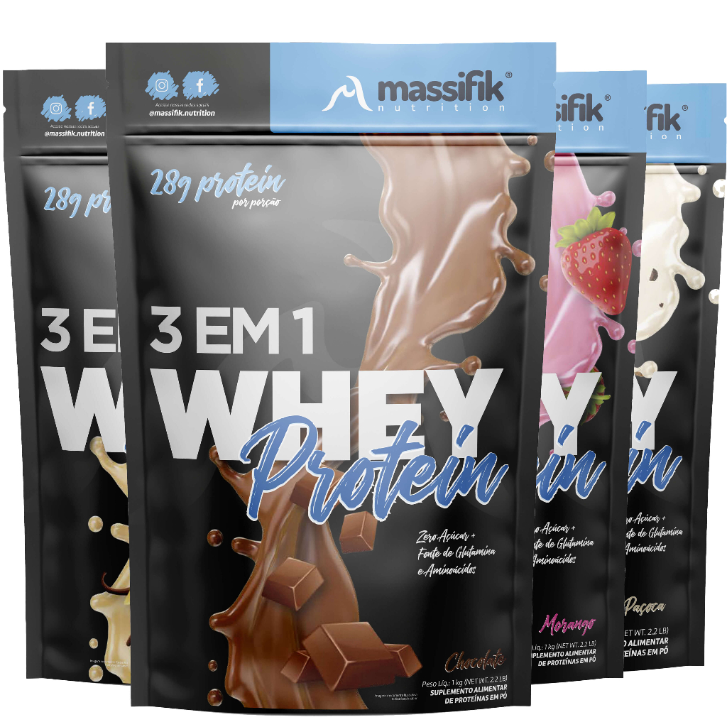 Kit 4 Whey Protein 3 em 1 – Massifik