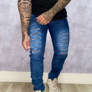 Calça Jeans Masculina Top Rasgada Moda Premium Com Lycra