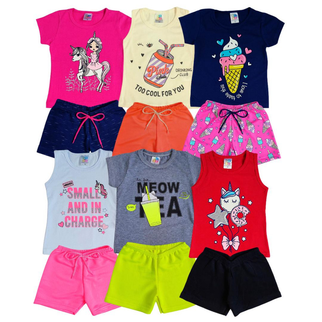 Roupa Infantil Menina Kit 6 Peças Verão 1 ao 16 Conjunto Feminino Criança Pronta Entrega