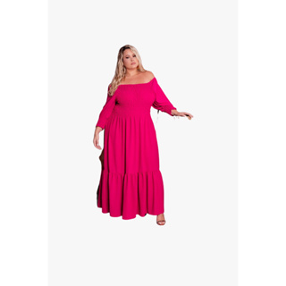 Vestido PINK Longo Feminino Plus Size Com Lastex