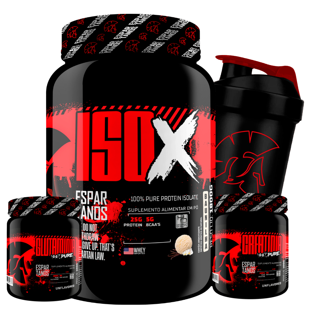 Kit Whey Protein ISO X 1800g + Creatina 100g + Glutamina 100g + Coqueteleira