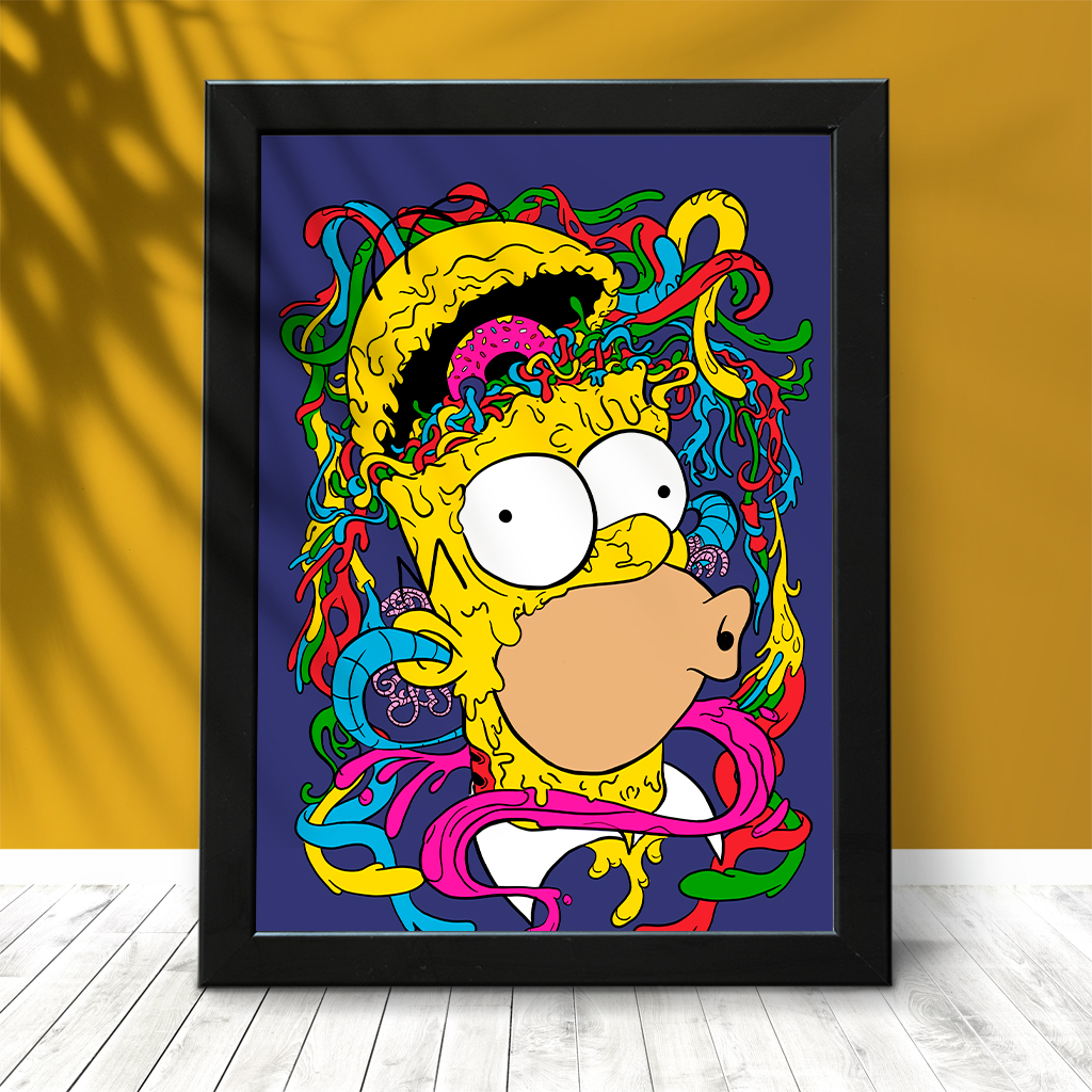 Quadro Decorativo com Moldura e Acetato Homer Simpsons Tamanho A4 Decoração