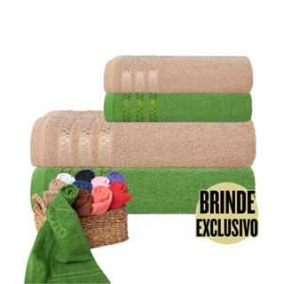 Kit 2 Toalha de Banho + 2 Toalha de Rosto + 1 Tapete Banheiro
