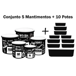 Kit Potes de Mantimentos + Conjunto com 10 Potes Herméticos para Cozinha - PB Frases