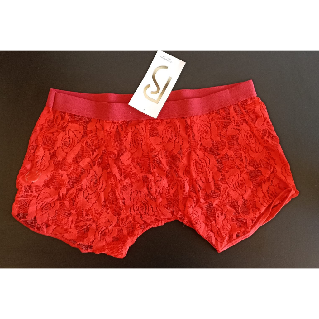 Cueca Boxer em Renda Masculina (Branca ou Vermelha) | Shopee Brasil