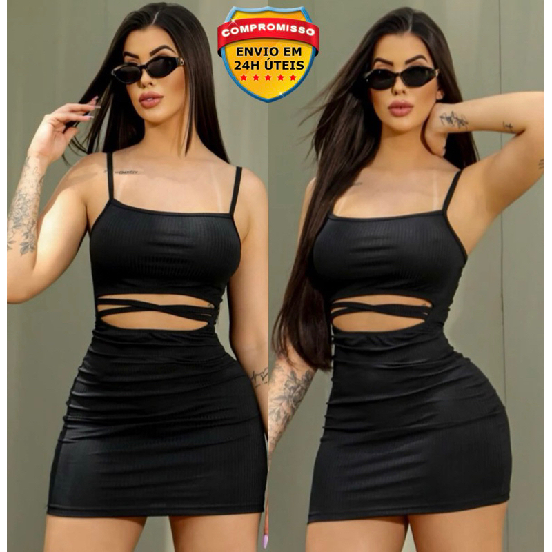 Vestido Canelado Feminino Aberto na Frente Conjunto Feminino Promoção