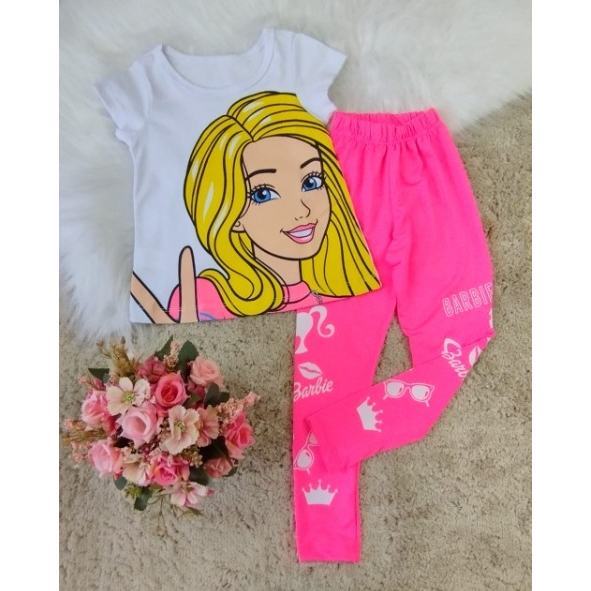 Conjunto Infantil Barbie Roupa Legging Menina Rosa Inverno