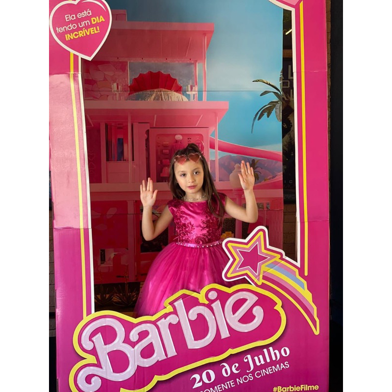 Vestido Infantil Barbie Rosa Luxuoso