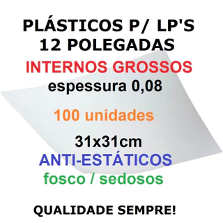 100 Plásticos Internos Antiestáticos 0,08 (grossos)  P/ Proteção de LPs Discos de Vinil 12 Polegadas em Oferta na Shopee