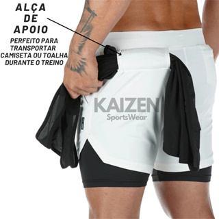 Shorts Bermuda Masculino 2 em 1 Com Bolso Secreto Para Celular Com