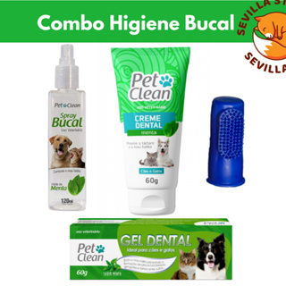 Combo Kit Higiene Dental Completa Creme Dental + Spray Bucal + Gel Dental + Dedeira para Cães e Gatos + Dedeira