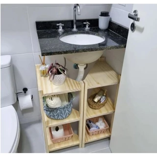 Organizador multiuso para banheiro madeira pinus.