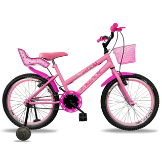 Bicicleta Aro 20 Infantil Feminina com Cadeirinha Boneca e Rodinha Lateral Bella