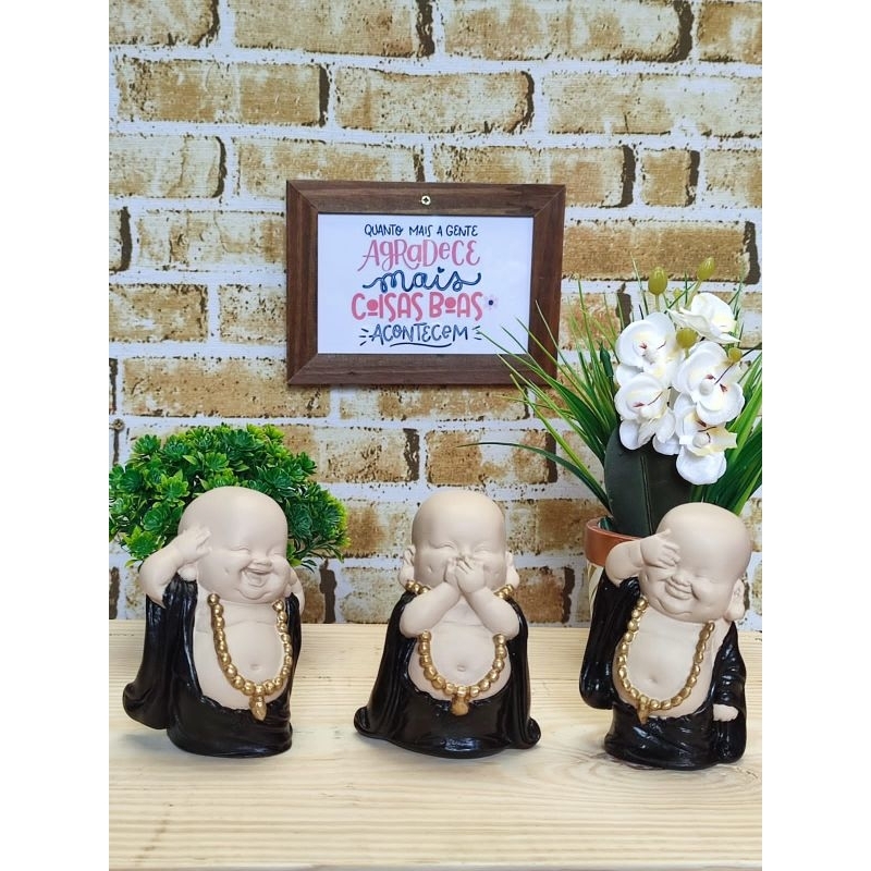 Trio de Budas da Sabedoria Baby Preto
