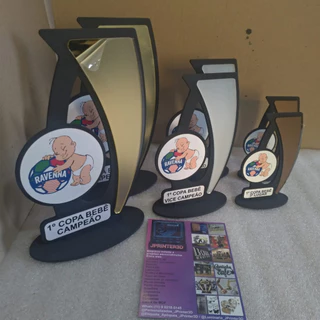 9 ATÉ 16 Troféus PERSONALIZADO com a sua logo, dedicatória e detalhe em acrílico espelhado