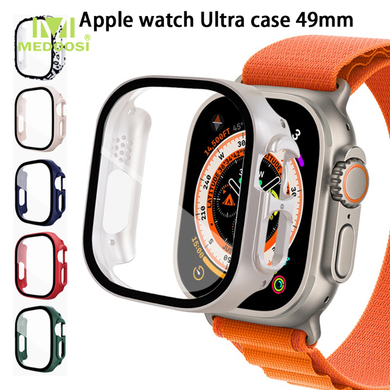 Vidro + capa para apple relógio ultra caso 49mm smartwatch pc pára