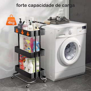 Carrinho Organizador Multiuso 3 Prateleiras Preto Aço
