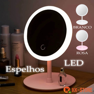 Espelho de Mesa Dobrável p/ Maquiagem c/ Zoom 10x e Luz Led