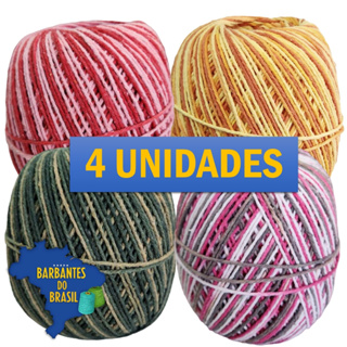 KIT 4 unidades Barbante 100% Algodão 200g Fio 4/6 para Crochê, Tricô e Amigurumi
