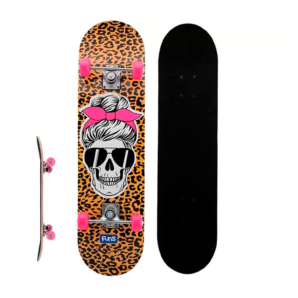 Skate Infantil Feminino Caveira e Oncinha Manobras Esporte Skatista Pista Old Shoes Variações Masculino