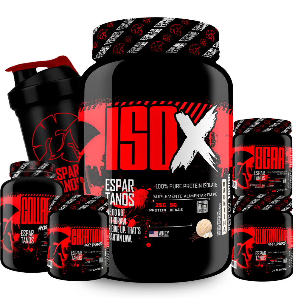 Kit Whey Protein ISO X 1800g + BCAA + Colágeno + Glutamina 100g + Creatina 100g + Coqueteleira