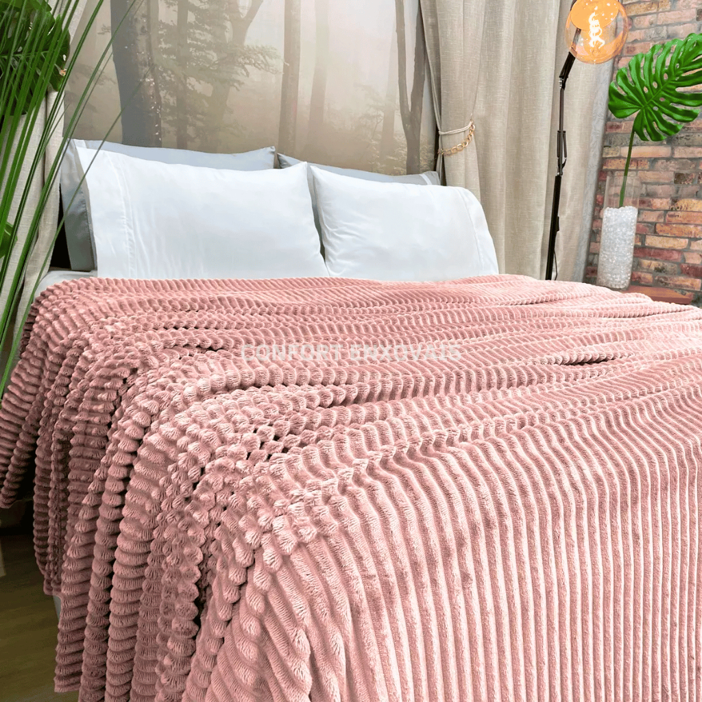 Manta Canelada Cobertor Soft Aveludada 2,00 X 1,80 Cama Casal Microfibra Ondulada Macia e Agradavel