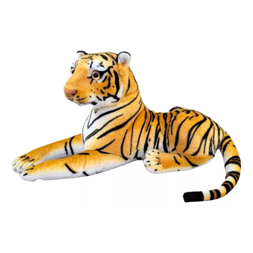Tigre De Pelúcia Realista Safari 50cm Deitado Tigrinho Lindo