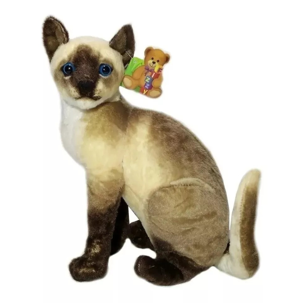 Gato De Pelúcia Realista Sentado Siamês Fizzy 35cm
