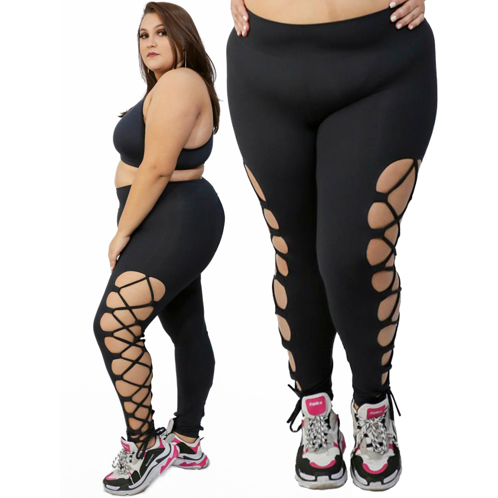 Calça Feminina Legging Grossa Cintura Alta Extravagant Plus Size Zero  Transparência com Detalhe Lateral Leg Treino, Academia, Corrida