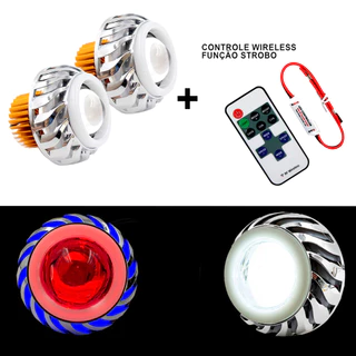 PAR Farol projetor angel eyes azul e vermelho led H4 H7 H11 HB4 HB3 UNIVERSAL + CONTROLE
