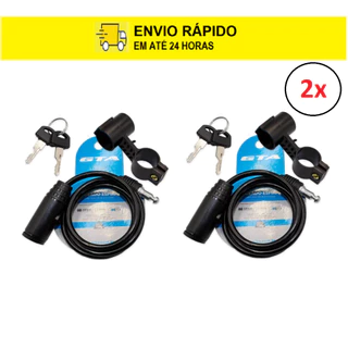 2 Cadeado Bike Anti Furto Bicicleta GTA 6mm X 1mt Com Chave e Suporte Kit