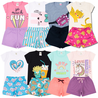 Kit Sortido 10 Peças de Roupas Infantil Menina - 5 Camisetas + 5 Bermudas - Promoção - Kit com 5 Conjuntos de Roupa Infantil Menina Verão Feminino Bebe Barato