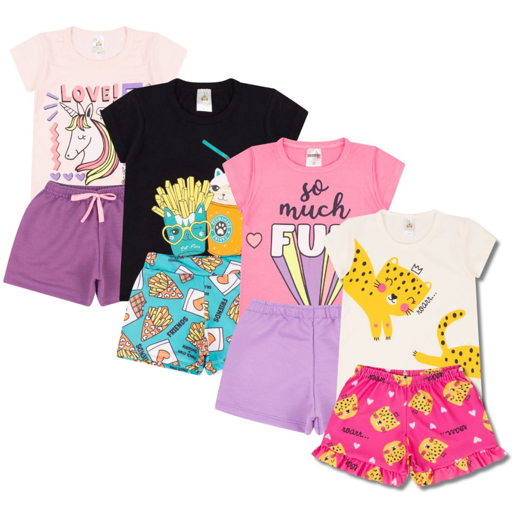 Kit Sortido 10 Peças de Roupas Infantil Menina - 5 Camisetas + 5 Bermudas - Promoção - Kit com 5 Conjuntos de Roupa Infantil Menina Verão Feminino Bebe Barato