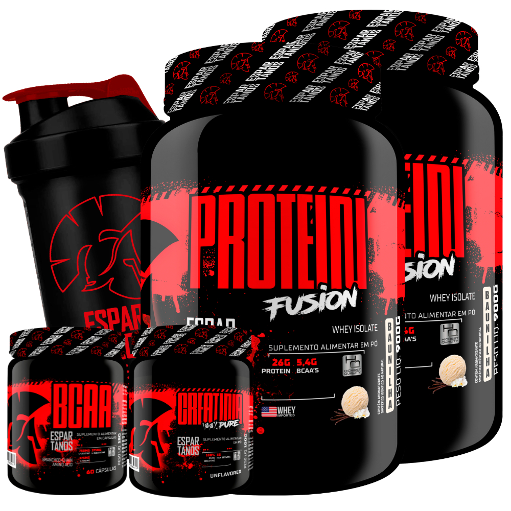 Kit Duplo Whey Protein Fusion + Bcaa + Creatina + Shaker