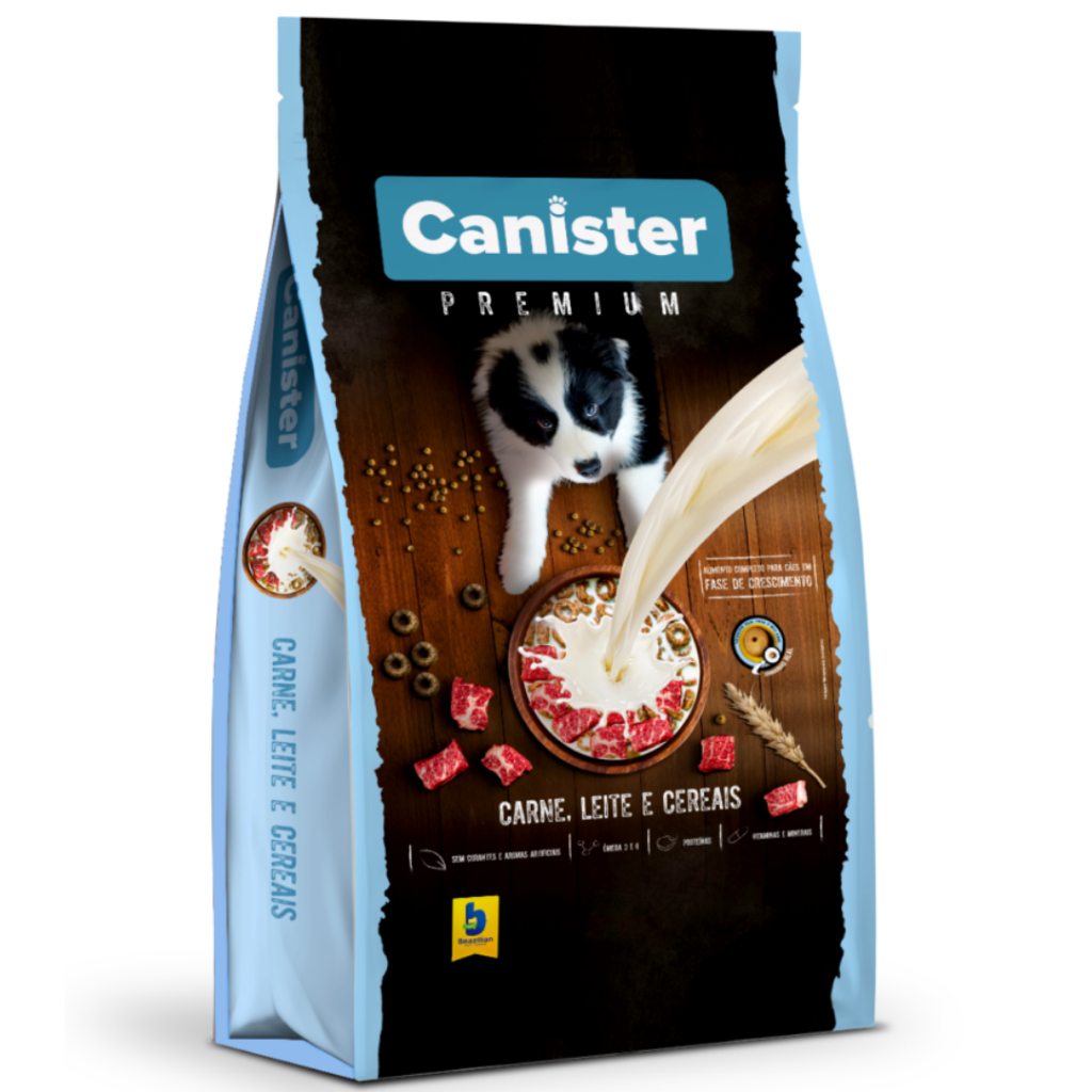 Ração Canister Premium para Cães Filhotes Sabor Carne, Leite e Cereais 25 kg